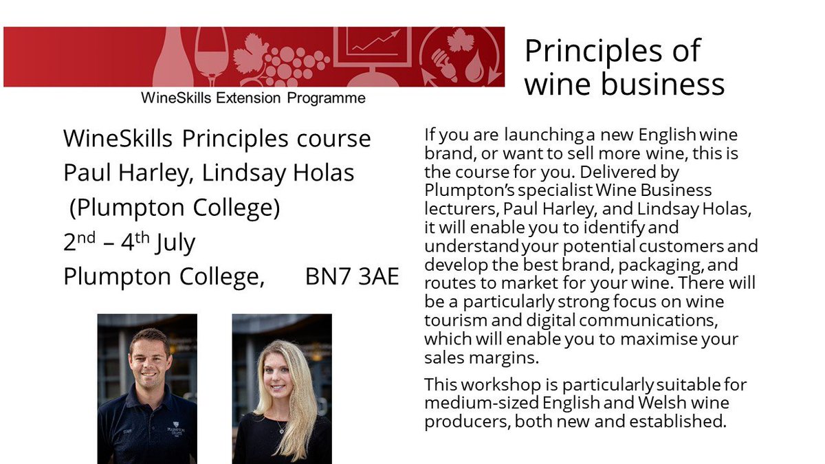 WineSkills's tweet photo. New @wineskills Principles of wine business course

If you are launching a new English wine brand, or want to sell more wine, this is the course for you.

Venue @plumpton college
Date 2-4th July 

https://t.co/lYw4Vv0TYt https://t.co/aH4yVVGYgA