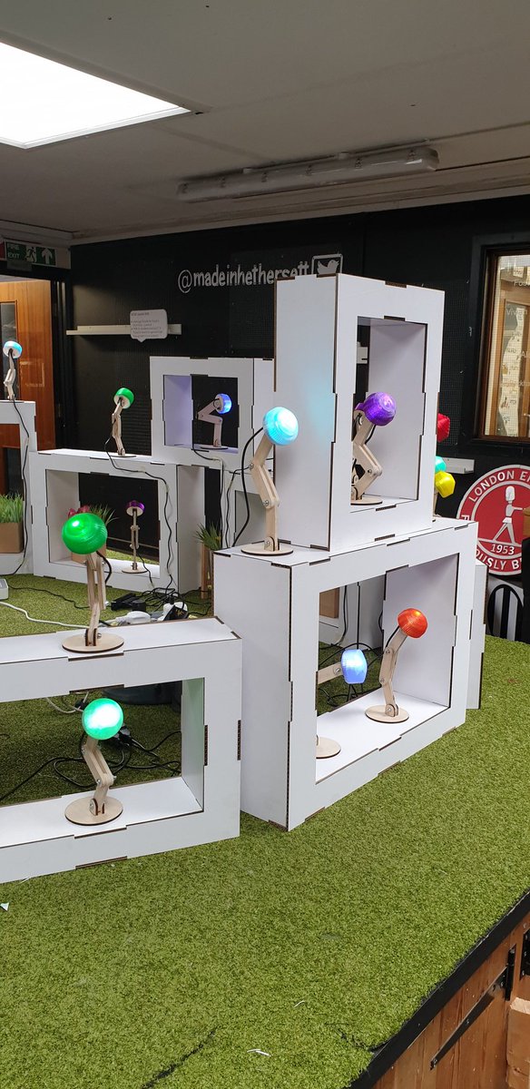 A week of new displays <a href="/Made_in_heth_ac/">MadeInHethersett</a> !!
Year 8 lamp project has developed. These students used #solidworks to draw their own shade designs before 3D printing them. V reliable <a href="/Kitronik/">Kitronik</a> mood light kits underneath. 😁 Super technicians created the display 😁