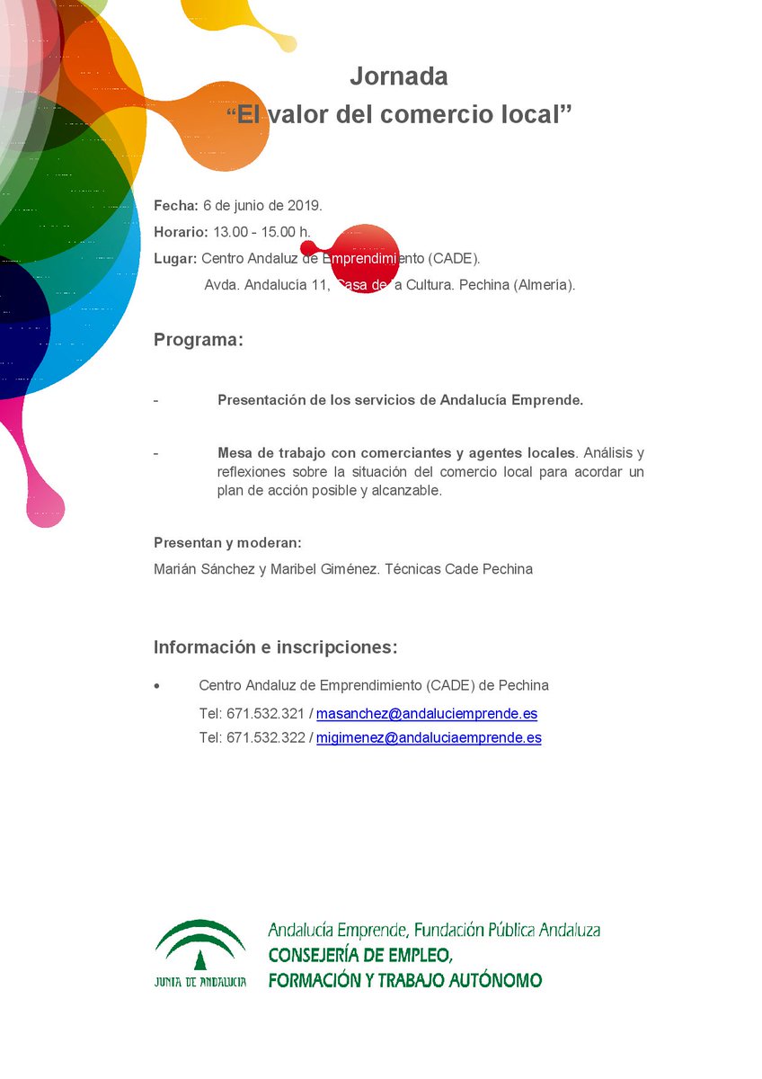 cadealmeria's tweet photo. 🔊🔊Anota! Próx. 6/06, J. "El valor del comercio local". Analizaremos las claves del #comercio local en #Pechina. Participa en esta mesa de trabajo junto al #CADEPechina https://t.co/GidiQIfFcV #CompromisoEmprende #ContigoEmprende https://t.co/Aa9COplpvv