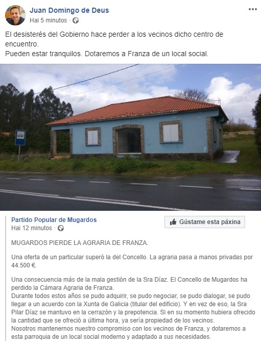 ICMugardos's tweet photo. ⚠️ Mugardos queda sen a Cámara Agraria de Franza. É a crónica dunha perda anunciada, xa que a Xunta actuou en todo momento como unha inmobiliaria e non como unha institución ao servizo do pobo.
Isto é o que dicía o PP de Mugardos hai un mes no Pleno e o que di agora. Minten. https://t.co/6UVav4umDM