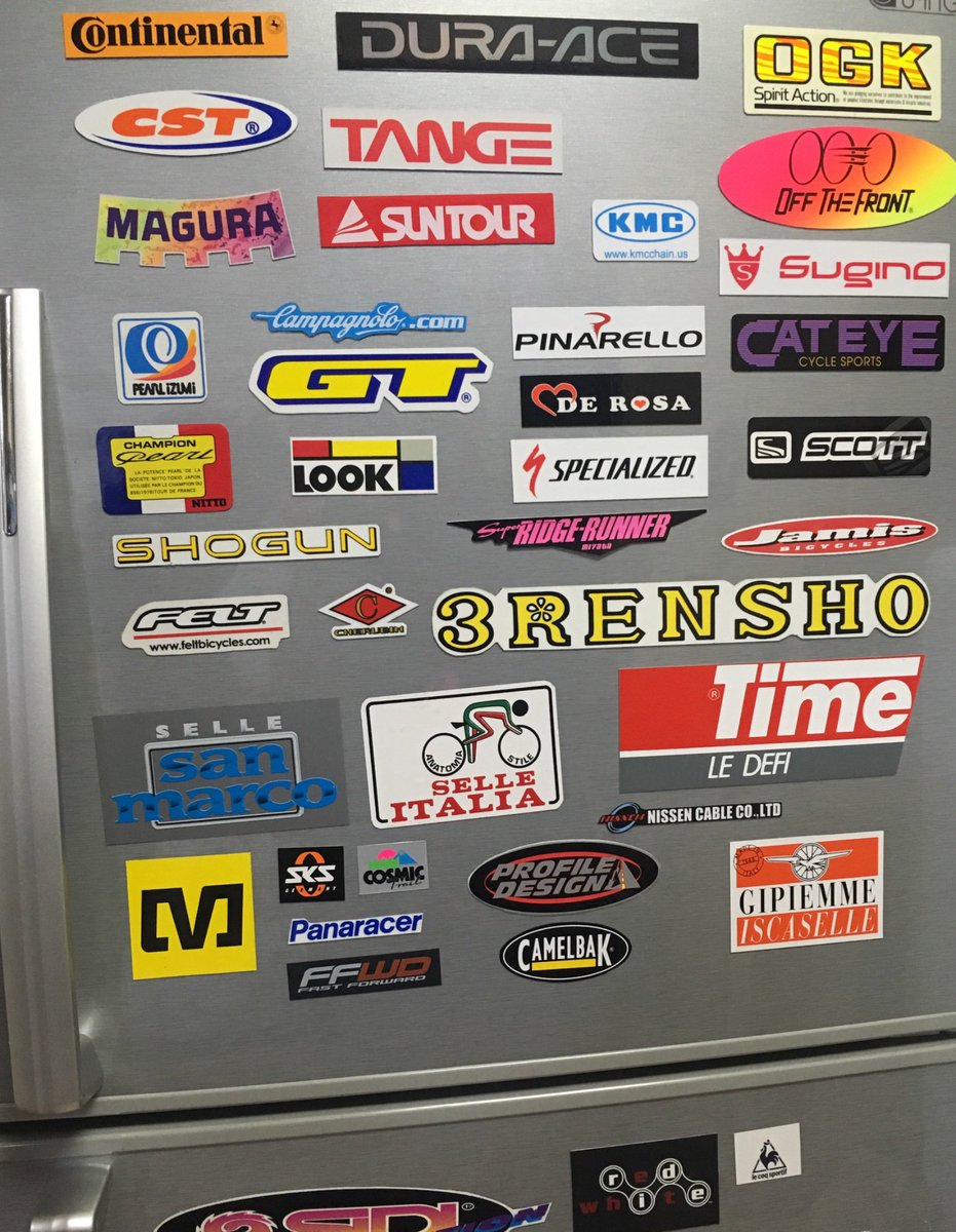 サメハル 自転車用 Su Twitter 自転車関連メーカーのステッカーをたくさん貼ることで老舗自転車屋さんみたいな雰囲気を醸し出した冷蔵庫にする遊び 略して 老舗冷蔵庫 この間いただいた日泉ケーブルさんのステッカーも貼ってパワーアップしてみました