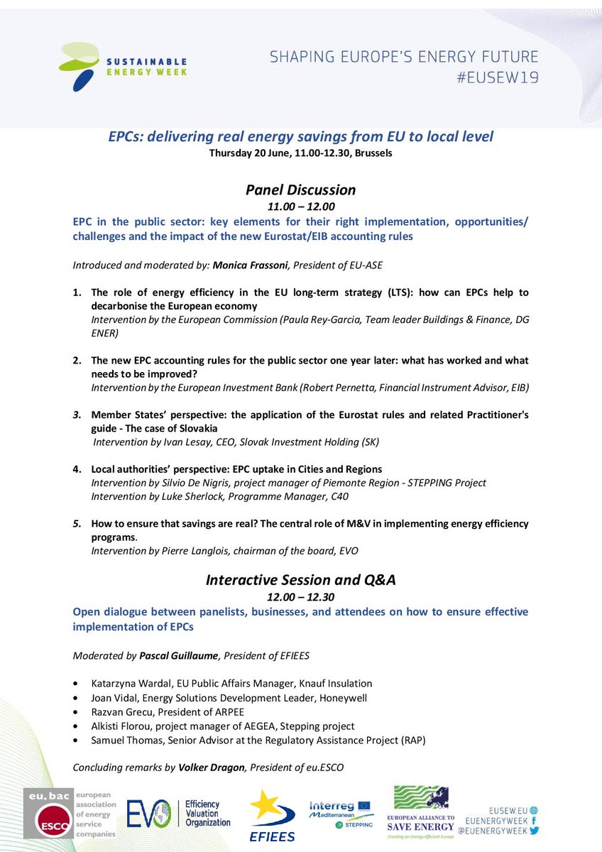 eu.esco (@euesco) on Twitter photo #EUSEW19 is approaching: don't miss the opportunity to hear speakers from <a href="/EIB/">European Investment Bank</a>, <a href="/EU_Commission/">European Commission</a>, <a href="/c40cities/">C40 Cities</a>, <a href="/honeywell/">Honeywell</a> (and many more) exchanging views on "EPCs: delivering real energy savings from EU to local level"!
➡️REGISTER NOW (limited seats) at: bit.ly/2WnQ3BW #EUSEW19 is approaching: don't miss the opportunity to hear speakers from <a href="/EIB/">European Investment Bank</a>, <a href="/EU_Commission/">European Commission</a>, <a href="/c40cities/">C40 Cities</a>, <a href="/honeywell/">Honeywell</a> (and many more) exchanging views on "EPCs: delivering real energy savings from EU to local level"!
➡️REGISTER NOW (limited seats) at: bit.ly/2WnQ3BW