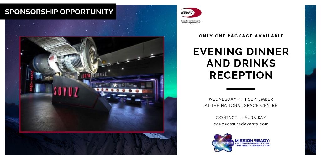 COUP2021's tweet photo. *HURRY ONLY 1 PACKAGE AVAILABLE* If you are a #supplier on a framework awarded by; APUC, @hepcwwales @lupconsortium @NEUPCLtd @NWUPCLtd @supc_uk you have the opportunity to promote your goods and services at this INCREDIBLE @spacecentre during the networking dinner.
#coup2019 https://t.co/CUr2N2bEvn