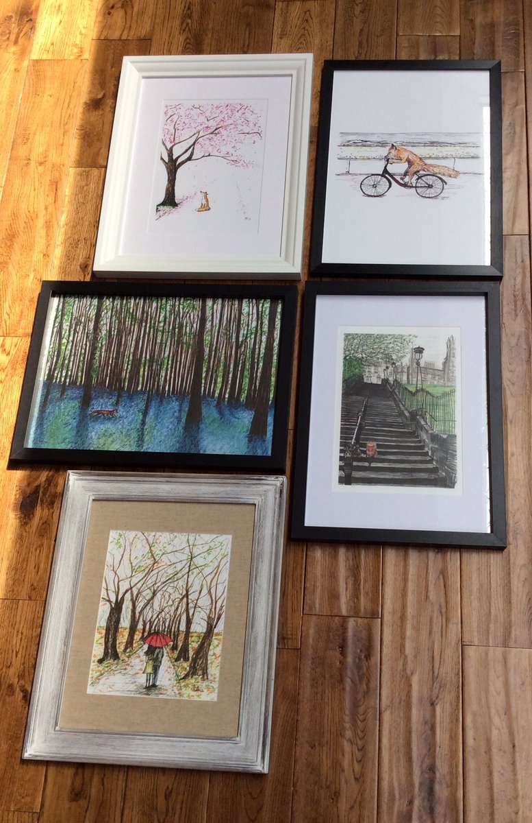 EdinburghFoxInk's tweet photo. #TuesdayMotivation #framing #prints for #stock at #AnIndependentZebra in #Stockbridge all #frames #sealed at the back and my #details on the back for a #lovely #finish #readytohang #wallart #blossom fox #bike #umbrella #walkinrain #fox on #Playfair #steps #bluebells https://t.co/ogMWhvR1zD