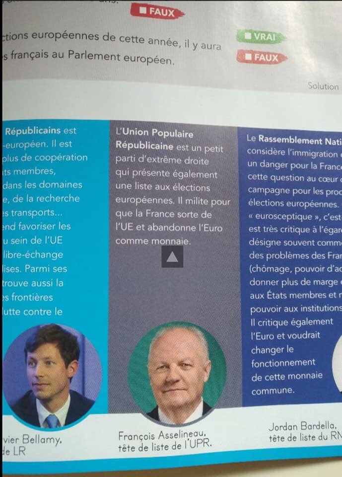 m_royer_upr's tweet photo. C’est #officiel: ceux qui pensent encore que l’#UPR #EnsemblepourleFrexit est un #mouvement d’#extremedroite ont le niveau requis pour s’abonner à #HistoireJunior #Faton 😂 https://t.co/smM7M8HNN4