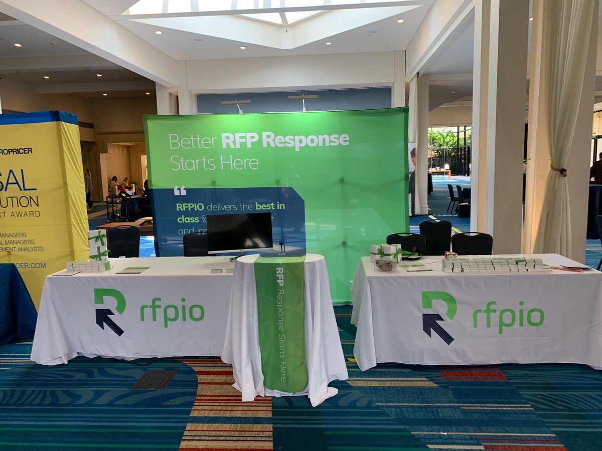 responsiveio's tweet photo. Rise and shine, APMP Bid & Proposal Con attendees! RFPIO is standing by at Booth 16 & 17 to help you make your response process easier and (dare we say it?) more fun! Come see us in the snazzy green booths. #apmp #bidandproposalcon #bidcon https://t.co/1BCs0o09W8