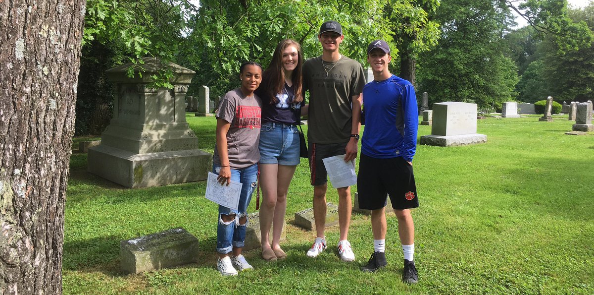 Transy's tweet photo. Students in the #TUMayTerm course, Kentucky Women: Their Lives and Times, recently visited the Lexington Cemetery. They're standing in front of the gravesite of Mary Jane Warfield Clay (1815-1900), a campaigner for women’s suffrage and the mother of several activist daughters. https://t.co/IF5xUUV1Ks