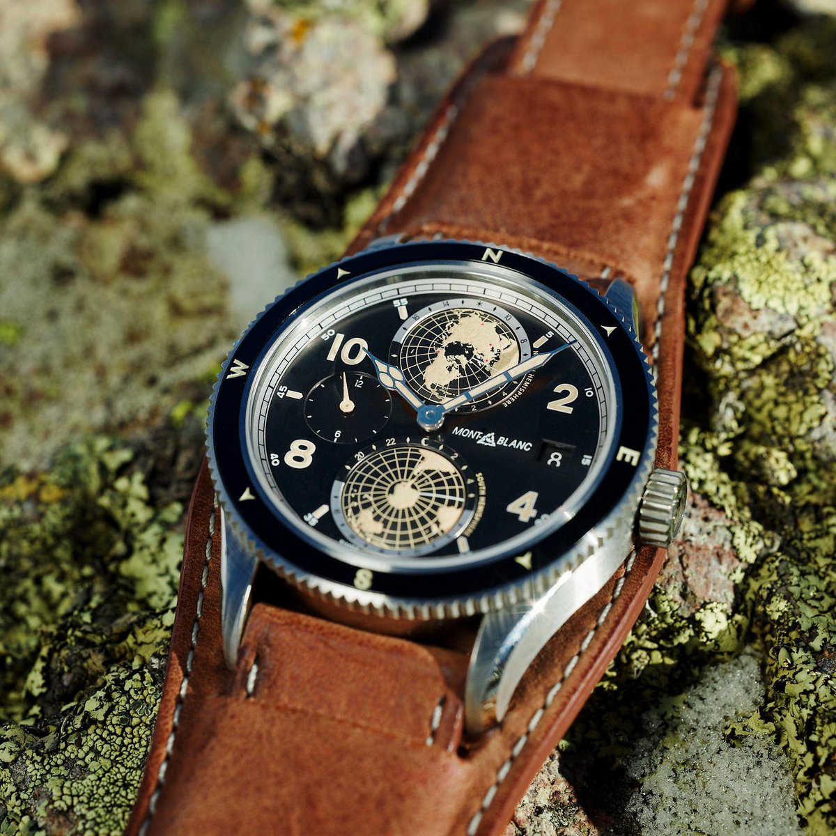 montblanc_world's tweet photo. 1858 Geosphere embodies the true sense of #vintage #mountaineering and #reconnection with yourself through #nature. Now available with a brown sfumato bund strap crafted in #Richemont #Pelletteria in #Florence, #Italy. #Reconnect1858 https://t.co/ZMjqOBQKG9