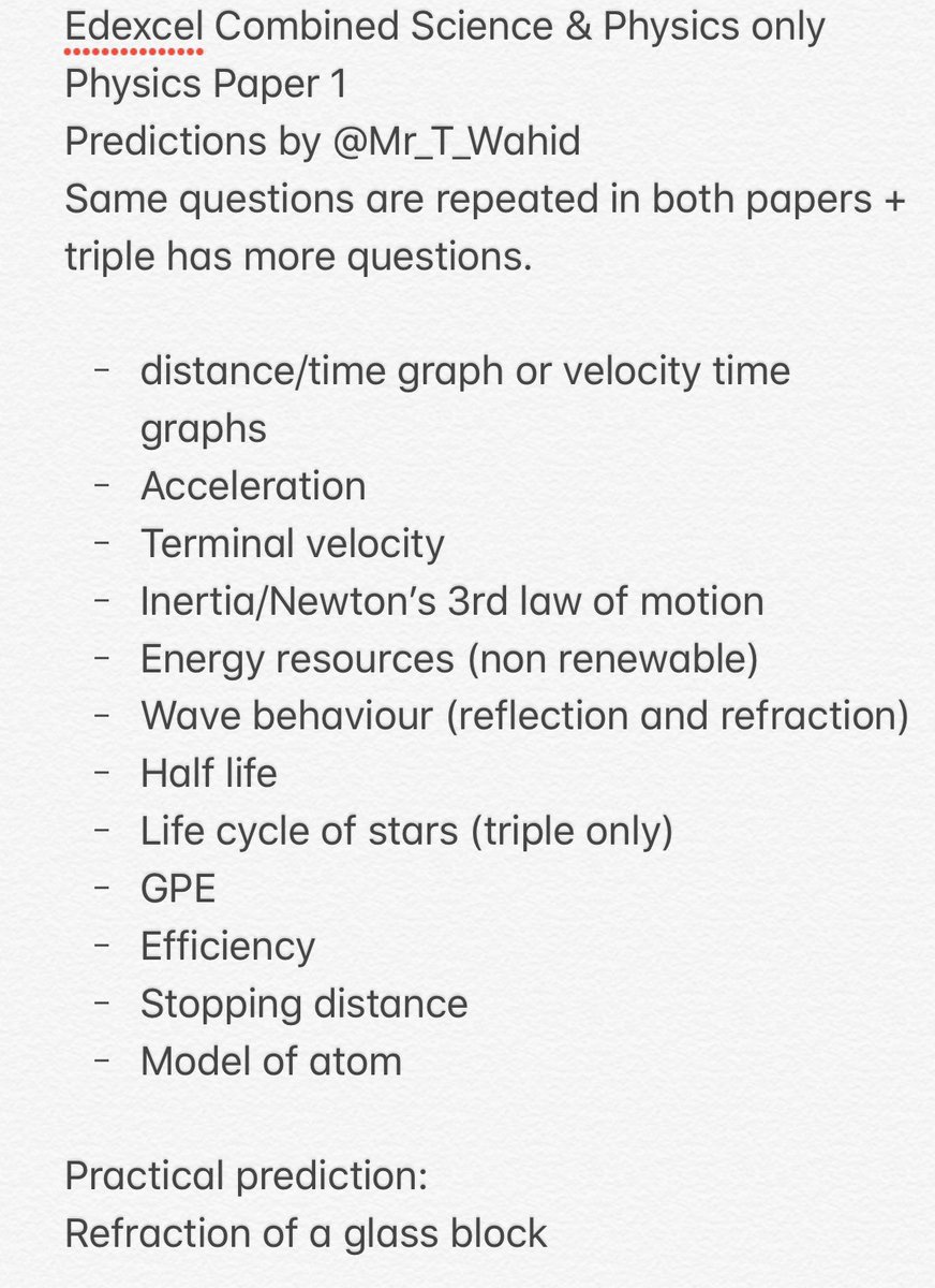 Mr_T_Wahid's tweet image. My Edexcel Physics Paper 1 predictions #GCSEs2019 #edexcelphysics