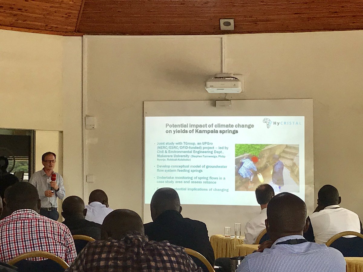 future_climate's tweet photo. David Macdonald detailing the applications of Kampala Met data by developing a hydro geological model of Kampala to monitor spring flow. @FCFAhycristal #climatechange #HyCRISTALAGM #water #africa https://t.co/ugmoYCHULD