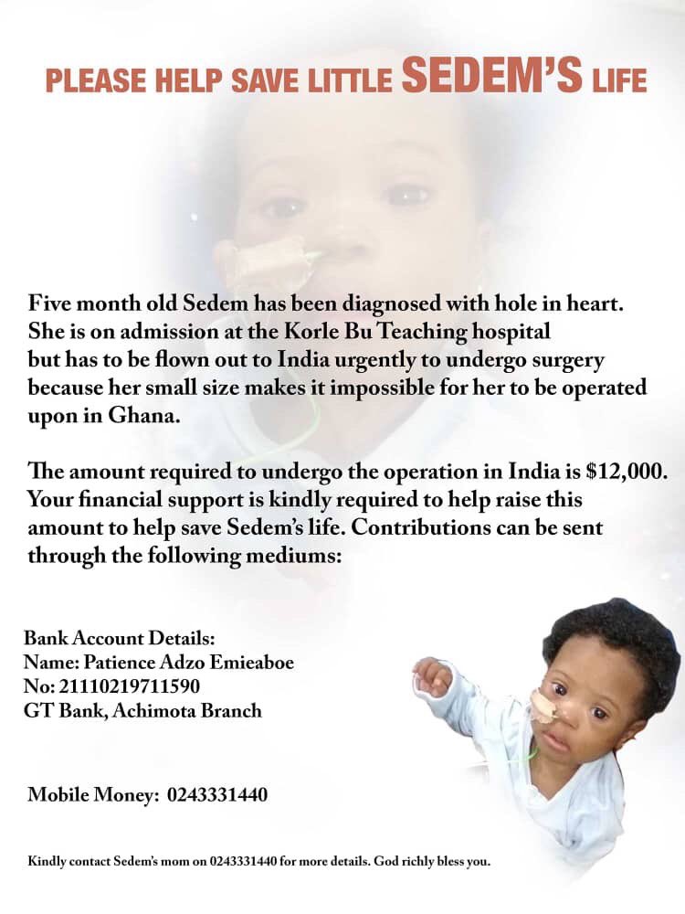 iamedem's tweet photo. Kindly support us to raise 12thousand dollars for baby Sedem to have a hole in heart surgery 🙏🏿🙏🏿🙏🏿🙏🏿🙏🏿 https://t.co/BknhZLynl6