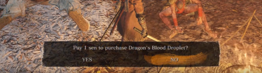 Lance Mcdonald On Twitter Translation Bug In Sekiro This Dialogue Is Quite Rare And Asks If You Want To Buy A Dragon S Blood Droplet From Anayama But Actually Gives You A Divine
