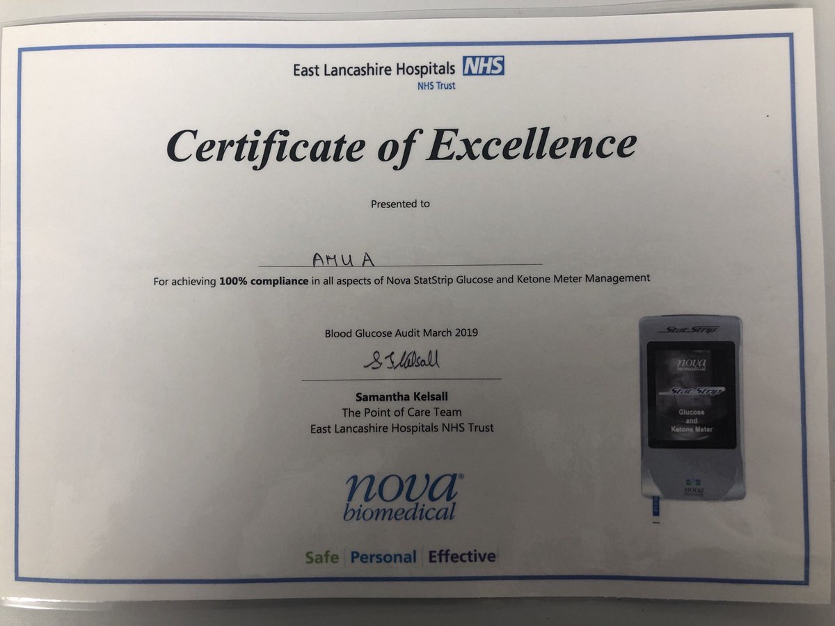 vickyblackstock's tweet photo. Well do AMU A for achieving 100% compliance with Glucose and Ketone Meter Management ♥️@AMU_ELHT @lesley_gaw https://t.co/zUW2hs5TmF