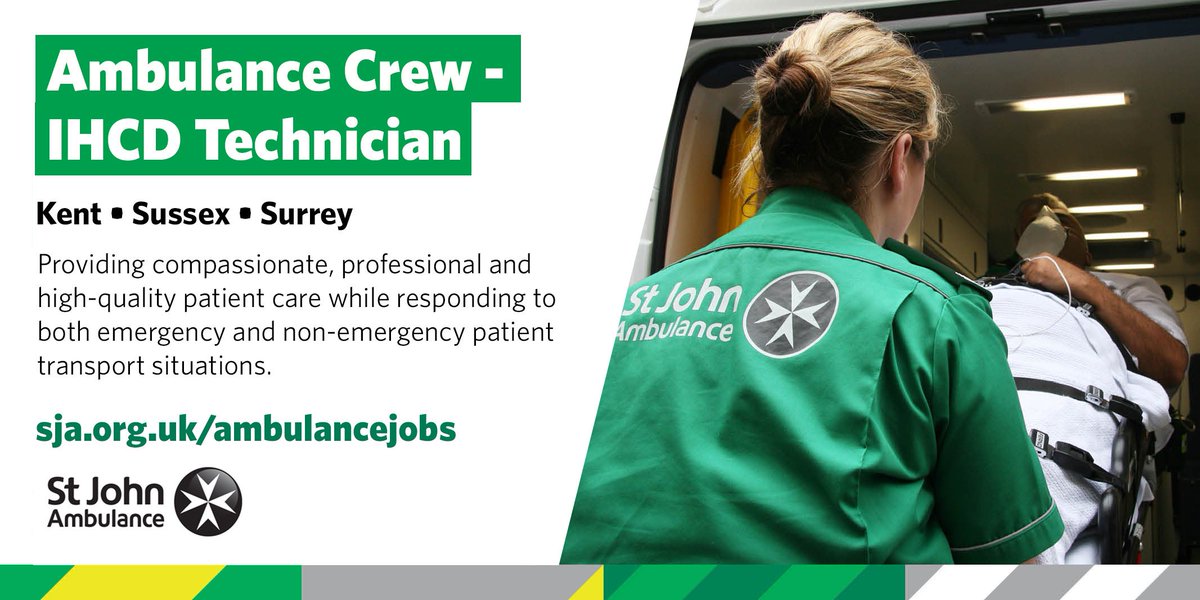 SJA_Jonny's tweet photo. We are looking for a number of qualified IHCD Technicians in Brighton, Ashford and Guildford. Give me a shout to find out more - jonathan.ladd@sja.org.uk 

@stjohnambulance 
@sjaaops 

#jobs #ambulancejobs #recruitment #sjajobs https://t.co/RyWtF0vtUZ