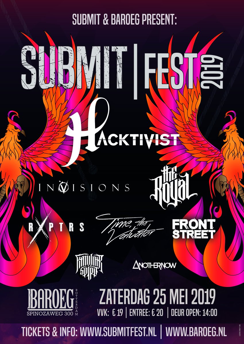 #REMINDER: Zaterdag 25 mei in Baroeg: <a href="/SubmitFest/">SubmitFest</a> met:

✔<a href="/HacktivistUK/">H Ʌ C K T I V I S T</a>
✔<a href="/InVisionstweets/">InVisions</a>
✔<a href="/TheRoyalMetal/">The Royal</a>
✔<a href="/timethevaluator/">Time, The Valuator</a>
✔<a href="/RXPTRS/">𝐑𝐗𝐏𝐓𝐑𝐒</a>
✔Frontstreet
✔Familiar Spirit
✔ Another Now

Tickets: bit.ly/2CdnmLC