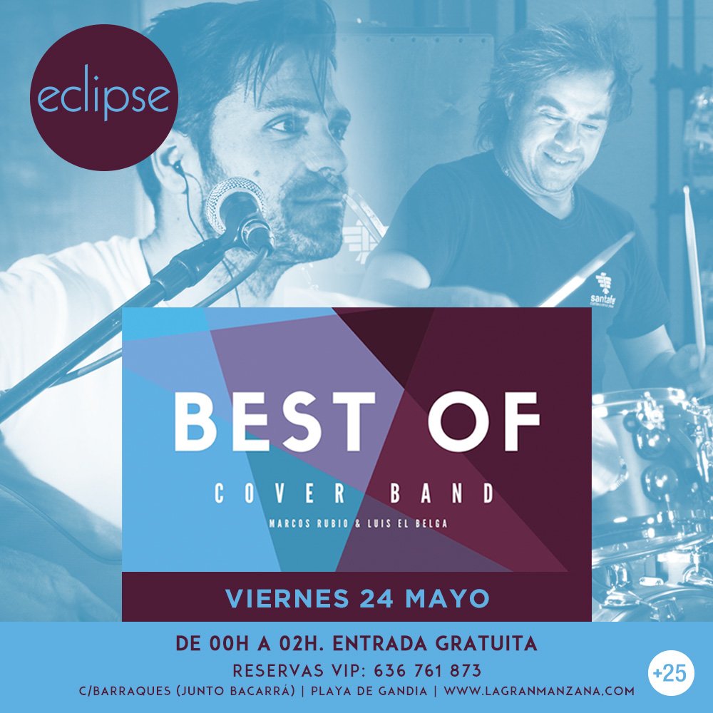 ECLIPSE_GANDIA's tweet photo. ECLIPSE FRIDAY! 🎚️ | BEST OF en concierto 🎸

Esperamos que nos acompañéis para disfrutar de BEST OF, la cover band de Gandia que nos hará bailar y cantar con los mejores hits pop y rock. 🎤

#Eclipse #Playa #Gandia #Valencia
#WeLoveEclipse #LaGranManzana https://t.co/BnejpbPwcE