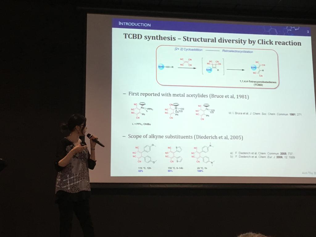 YTrolez's tweet photo. Anh Thy Bui @ATBchem on stage to speak about the latest results of the group. 

@chimie_ISCR @enscr #TCBD @gecomconcoord19 https://t.co/KjT33s0XpF
