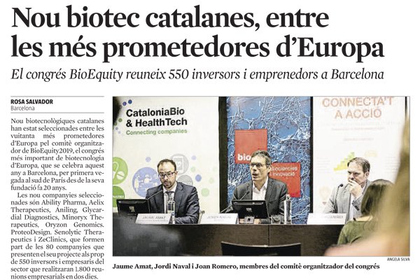 CataloniaHealth's tweet photo. 📰 #PRESS: Nine Catalan #biotech, among the most promising in Europe 👏🏻. Presented at #BioEquity this week: @AbilityPharma @AELIX_Th @GlyCardial @ProteoDesignHQ @ZeClinics Aniling, Minoryx, Oryzon and Senolytic https://t.co/yrf4CohpmG via @LaVanguardia @RosaSalvadorC https://t.co/dwtRk7Zzts