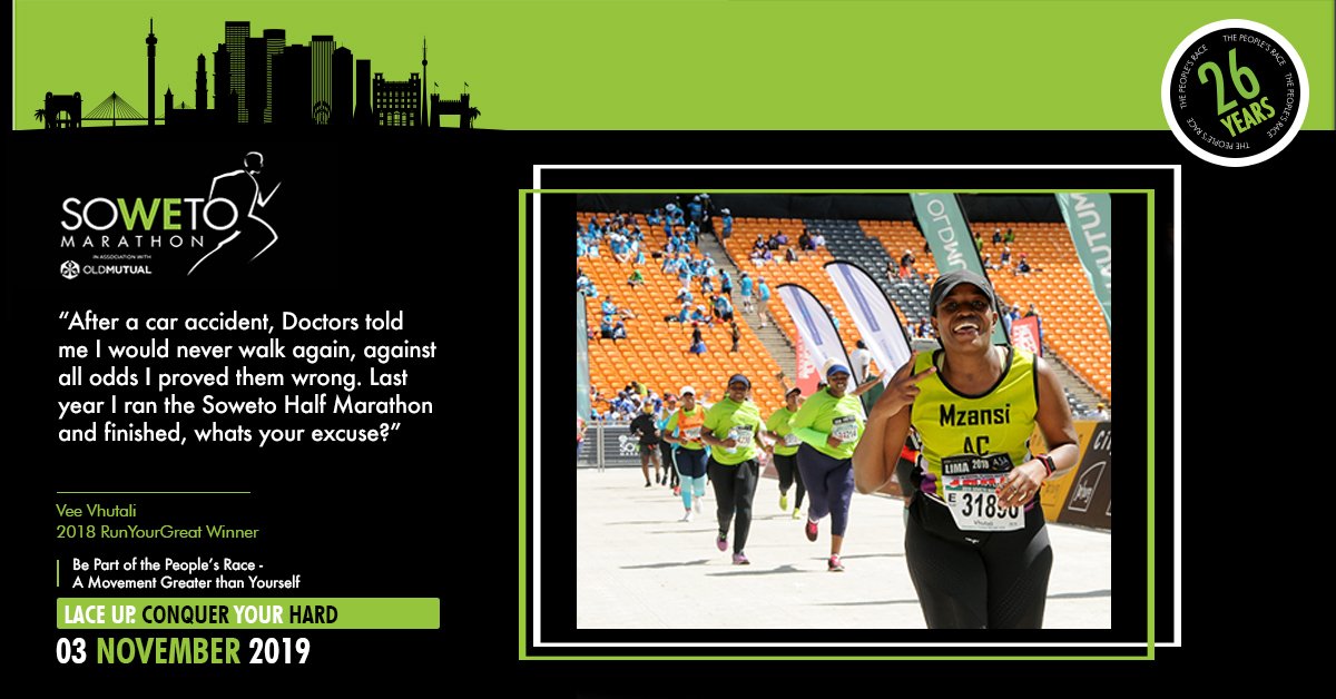SowetoMarathon's tweet photo. The Halfway mark to our entry cap is in sight! Have you entered to run in the biggest edition of The People's Race? If not get ready to #LaceUpConquerYourHard and book your spot on the start line! #SowetoMarathon @OldMutualSA 
Click here to enter https://t.co/NNn3jKgGyP https://t.co/XsOol1x7qy
