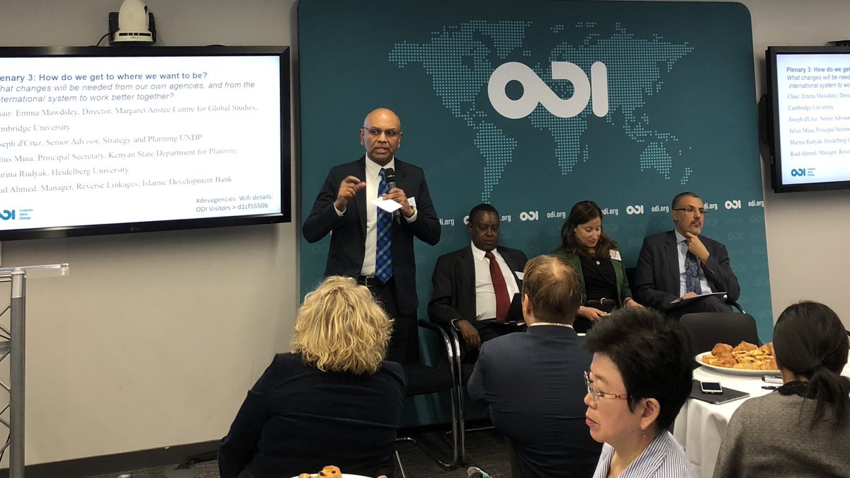 davidwatson_m's tweet photo. What changes r needed by #devagencies & int system 2 work better together? Ideas frm @jd_dcruz @UNDP Julius Muia @KeTreasury Riad Ahmed @isdb_group @RudyakMarina @EmmaMawdsley inc on move 2 knowledge sharing platforms, role of tech, business & China, & ecosystem 4 SS cooperation https://t.co/qSV5FBji3t