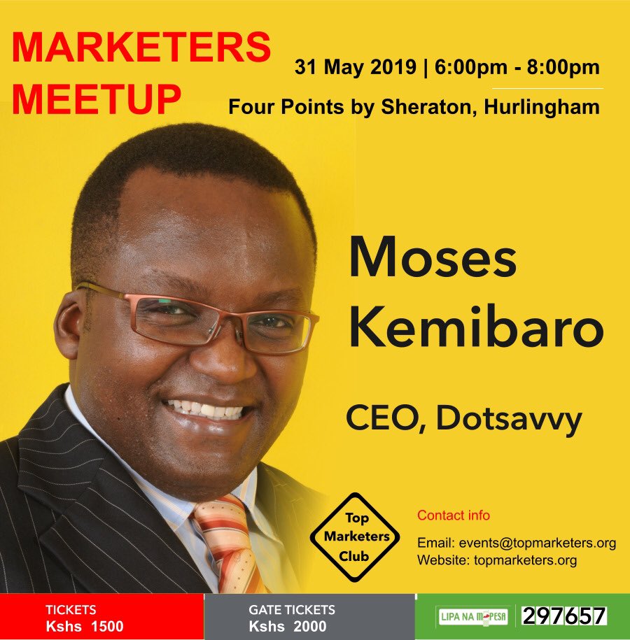 TopMarketers1's tweet photo. We’re pleased to have @moseskemibaro from @dotsavvy as a panelist at the #MarketersMeetup on 31 May, 2019 from 6:00 PM - 8:00 PM at Four Points by Sheraton,Hurlingham, Nairobi.
Full Bio>>https://t.co/Atnjbj70B1
RSVP>>https://t.co/kEhx6rbY5i
#Marketing #DigitalMarketing https://t.co/QwwF4bJLUW