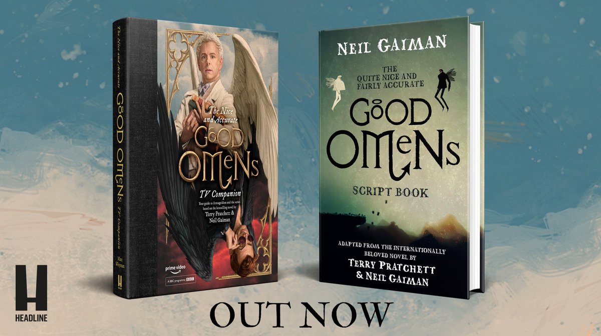 headlinepg's tweet photo. Only 10 days until #GoodOmens on @PrimeVideo!! Get a head start on the end of the world with the official Script Book (written by @neilhimself) here: https://t.co/DJVr9T0FXH and the TV Companion (packed with behind-the-scenes content!) here: https://t.co/MI6R6TtcIV. OUT NOW! https://t.co/rcN71OTb0m