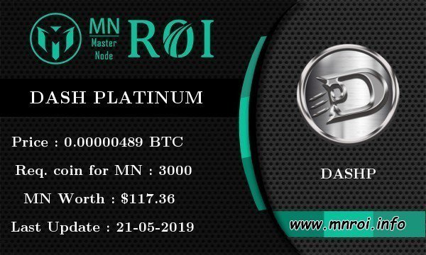 mnroi_info's tweet photo. DashPlatinum (DASHP) has been added on Our Platform https://t.co/vdharGcsXo.
Check @dash_platinum on https://t.co/2n9HRhodC8
#DashPlatinum #DASHP #DashPlatinum #mnroi #Crypto #MasternodeMonitoring #Cryptocurrency #masternode #MNNotification https://t.co/Fu9b18ZbE1