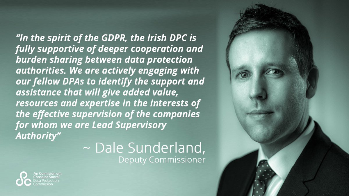 DPCIreland's tweet photo. Deputy Commissioner Dale Sunderland spoke about the role of a Lead Supervisory Authority at the European Data Protection Days Conference in Berlin yesterday #EDPD19 https://t.co/g7eLDsCARq