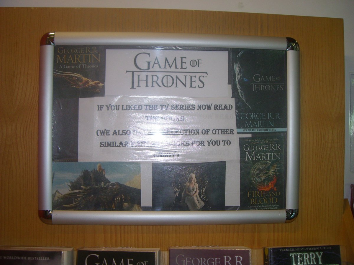 Knowsleylib's tweet photo. Whether you loved or hated the final episode of #GameOfThrones" (or you still haven't got around to watching it), you can call in to #StockbridgeLibrary to pick up one of the many books written by George R.R. Martin - or perhaps pick up a similar book by a different author. https://t.co/YXH3UloeKG