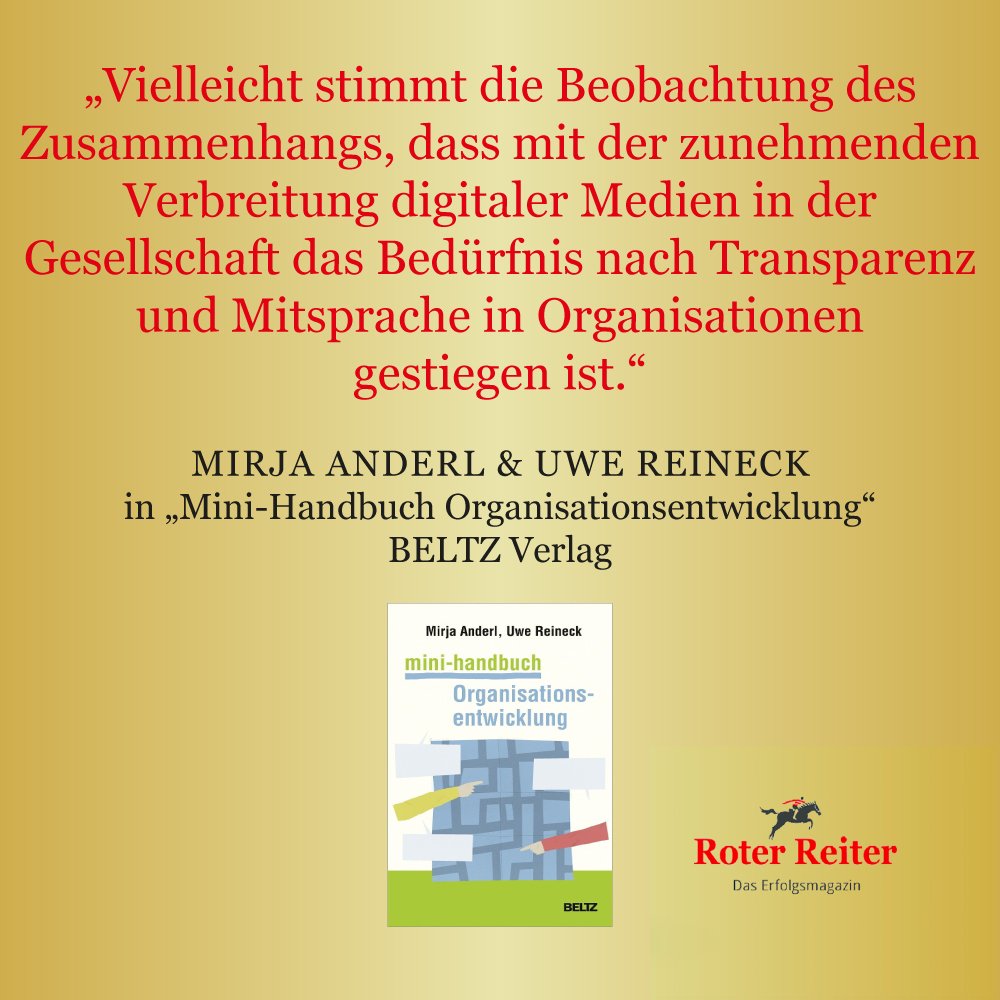 Mirja Anderl und Uwe Reineck bieten in ihrem „Mini-Handbuch Organisationsentwicklung“ aus der @Beltz_Familie einen weitreichenden Überblick über aktuelle Konzepte, Techniken und Methoden der #Organisationsentwicklung.

roter-reiter.de/organisationse…