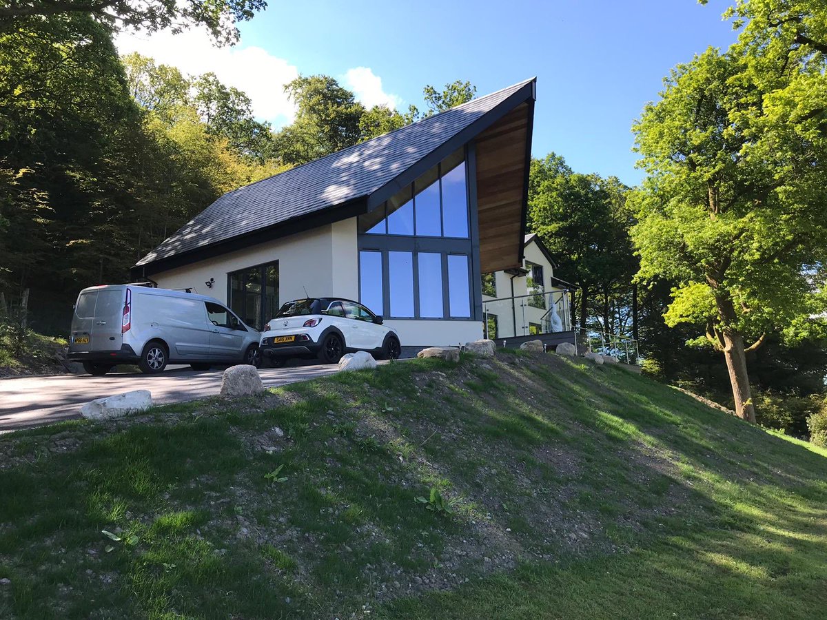 Penninetimber's tweet photo. The landscaping’s completed, so all is done at our #timberframe at Bowness-on-Windermere. More wow factor than the Dome house for sure!. https://t.co/zuYpB0APo4