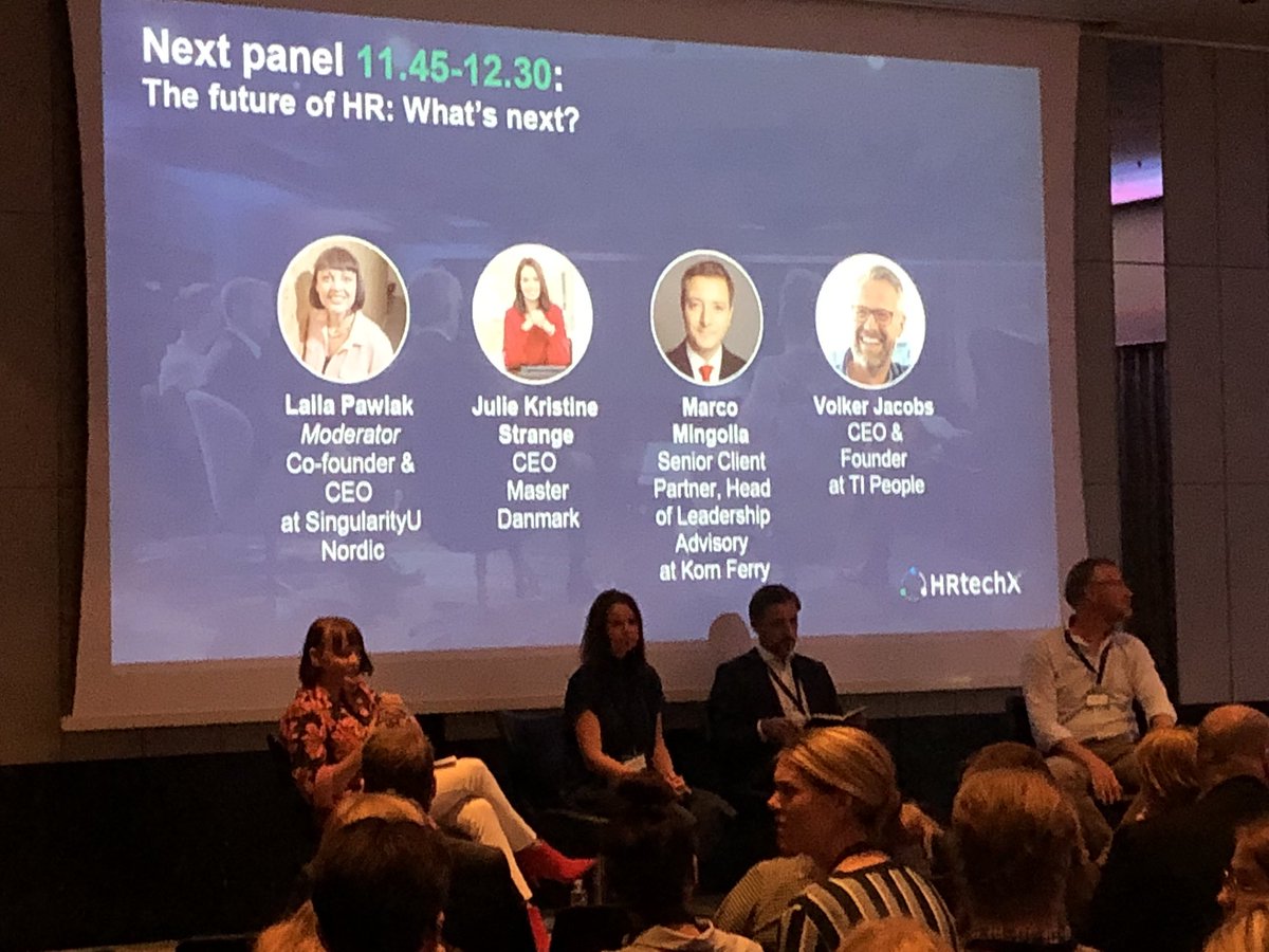 HWassini's tweet photo. The Future of HR: What’s Next? Panel discussion with several interesting speakers incl. Julie Kristina Strange, CEO at Master Denmark. Excited to the panel’s views and questions from the audience! #HRTechX https://t.co/eSQqaTL2jZ