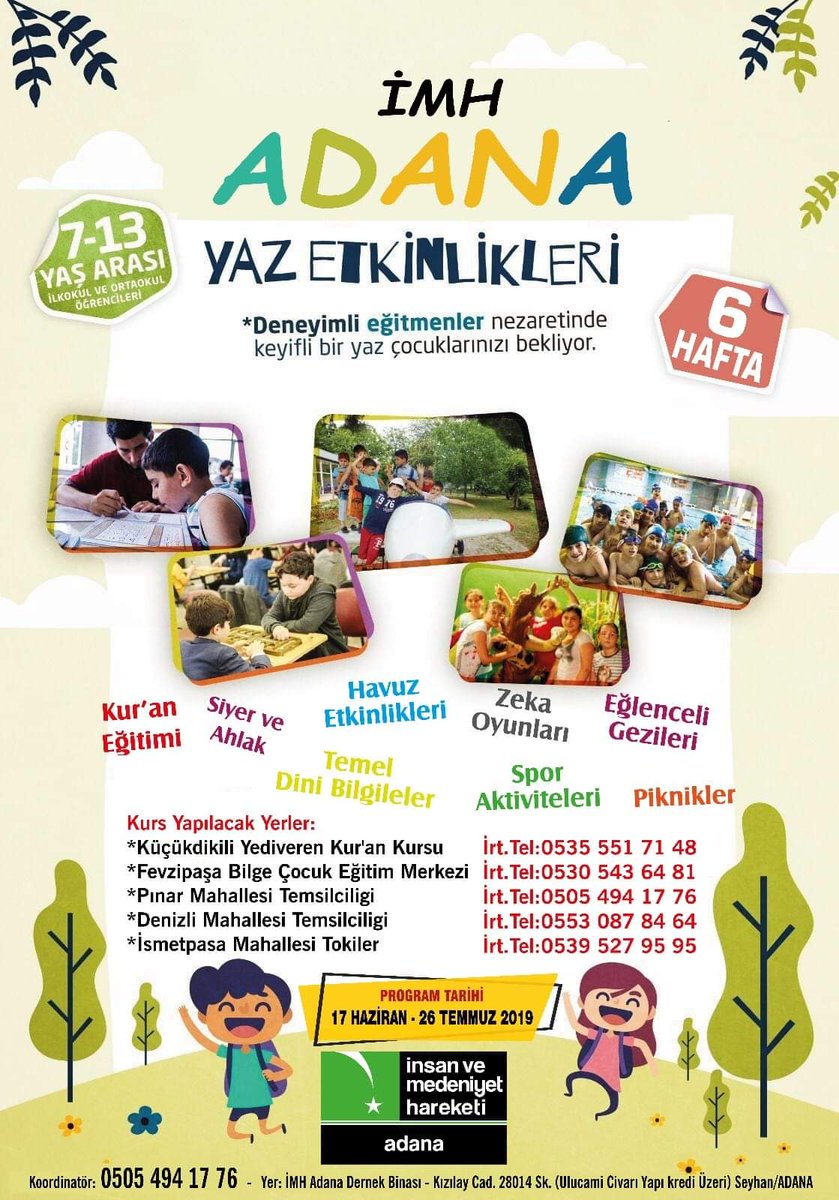 #Yaz #ETKİNLİKLERİ

07-13 yaş arası çocuklarınızı gönül rahatlığıyla gönderebileceğiniz adres. 
Bekleriz Efendim.