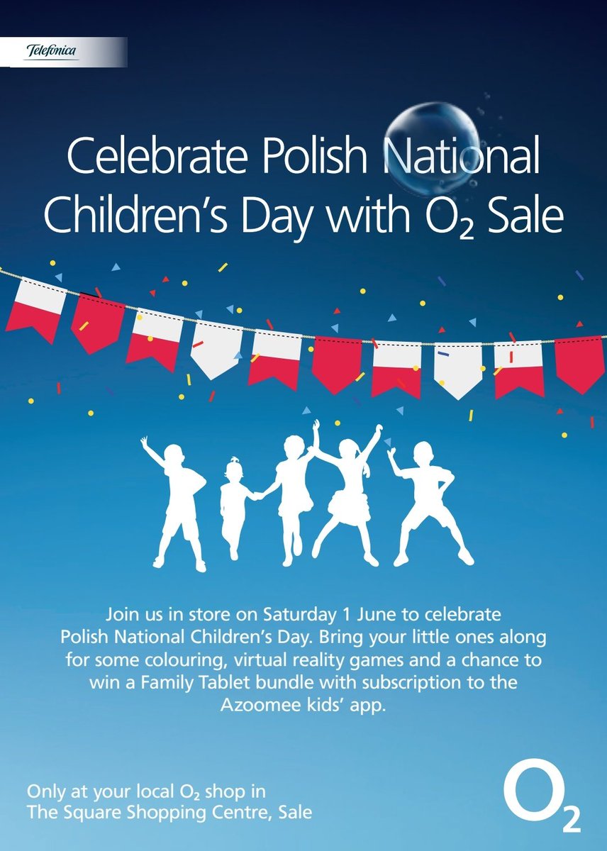 Magda13zalewska's tweet image. Celebrate Polish National Children's Day with #o2sale.❤️🥳Join us on the 1 June for family fun event! Bring your little ones along for colouring competition,games and a chance to win family tablet🥳12 pm to 4pm! @emmawatson0623 @TheSquareSale @MIDCommsUK