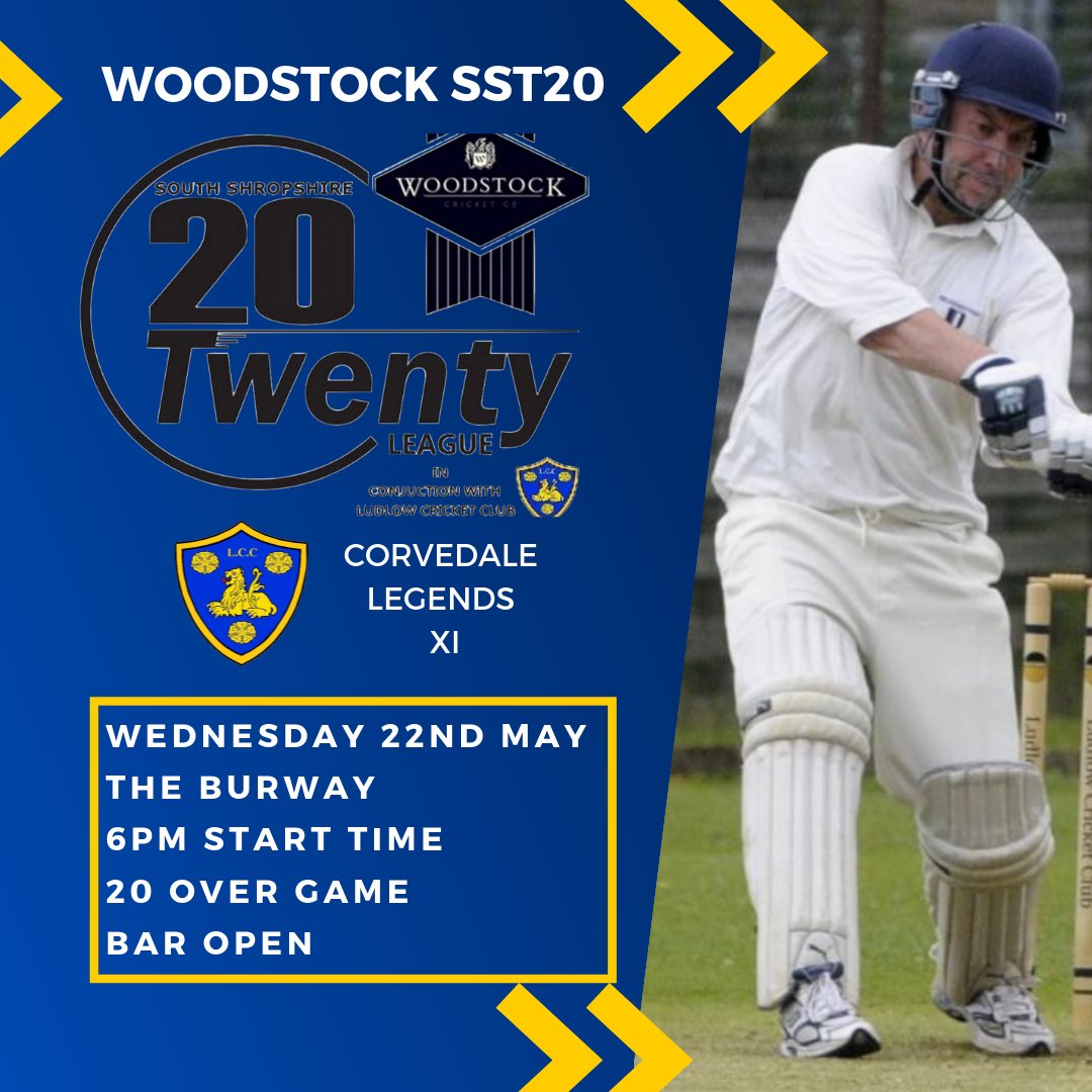 The Woodstock South Shropshire T20 League begins tomorrow with the Ludlow team coming up against Corvedale Legends XI! Come and enjoy a drink with hopefully some good weather and the All Stars Cricket before! @WoodstockCricCo <a href="/churchinnludlow/">Church Inn Ludlow</a> <a href="/Charlton_Ludlow/">The Charlton Arms</a> <a href="/McConnelPower/">McConnel</a>