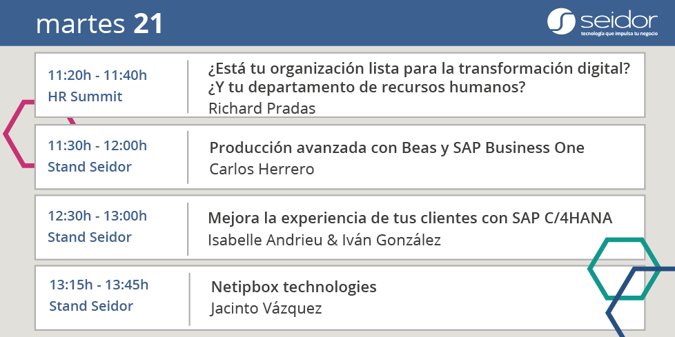 seidor's tweet photo. Seguimos con una ponencia sobre #TransformaciónDigital aplicada a #RRHH con @RichardPradas en el r-Evolution Theather del @DES_show. Además, te esperamos en nuestro stand con más contenidos. 
#DES2019 #SeidorFastForward

Todos los detalles de la agenda de esta mañana 👇 https://t.co/evxrX1gKuc