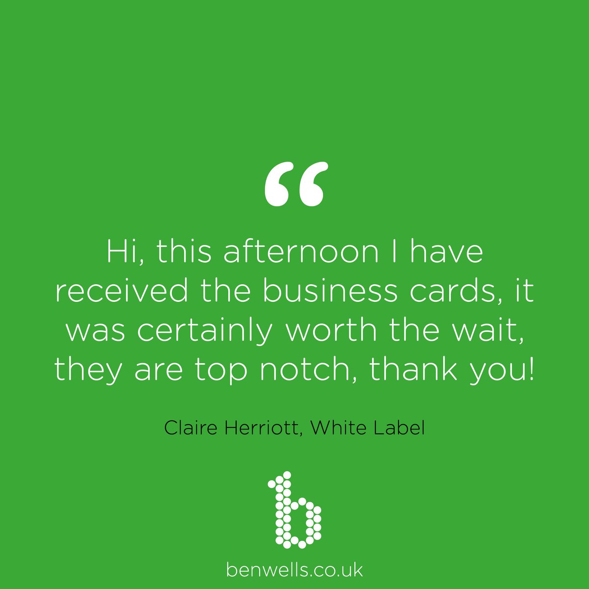 Here at Benwells we are all about keeping our clients happy with excellent customer service and the best lead times! Hearing a lovely compliment lets us know we did a good job - thank you Claire! #happyclient #customersatisfaction #topjob