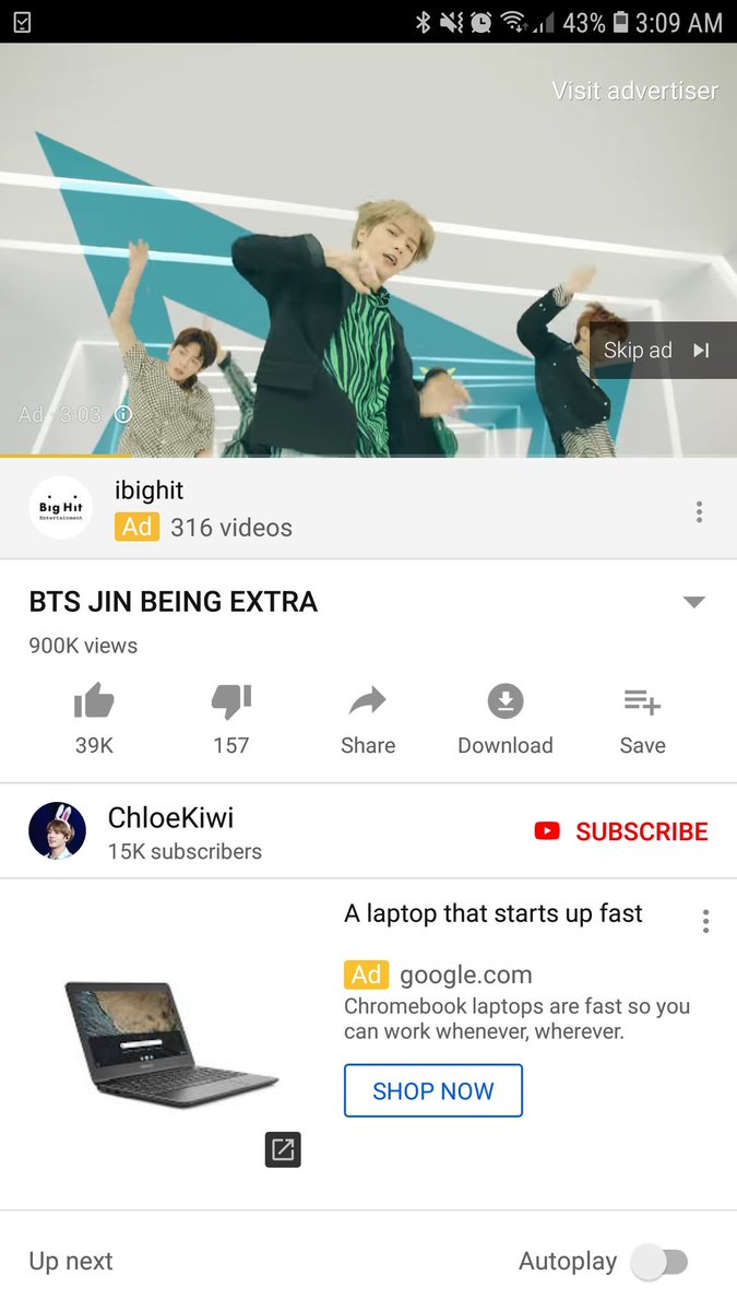 134340_00's tweet photo. When you get a txt ad while watching bts videos lmao https://t.co/ScQ6wIykei