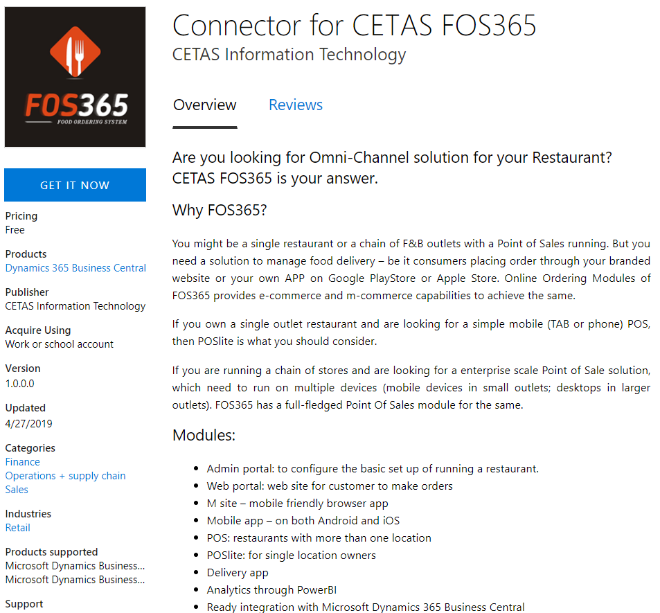 CetasApps's tweet photo. We @cetastech  #ReadyToGo with our Another App on Appsource for #MSDYN365BC ...! "Connector for CETAS FOS365" - Food Ordering System  #CetasFOS365 @CetasApps https://t.co/au9bz2fsNy