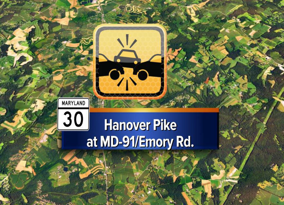 MarylandTraffic's tweet photo. CRASH reported on MD-30/Hanover Pike at MD-91/Emory Rd. #Upperco @LaurenCookWMAR is tracking the latest traffic alerts for you now on @WMAR2News! #Marylandtraffic #MDtraffic #traffic #GoodMorningMaryland #GMM2 https://t.co/WAewfdXEIn
