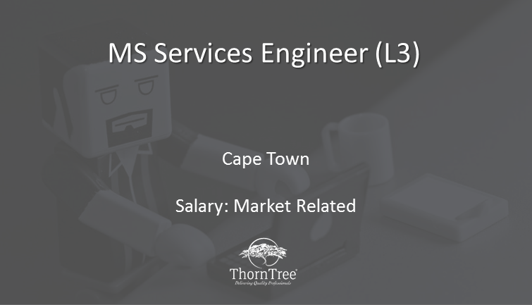 ThornTreeGroup's tweet photo. JOB OPPORTUNITY!!! We are recruiting for a MS Services Engineer (L3) to join our client, a leader in the Global Digital Transformation sector.

For more info about this role, visit: https://t.co/l2vxuX08LM
#JobSeekersSA #NewJob #jobopportunity https://t.co/Zp8bfPG7Xj