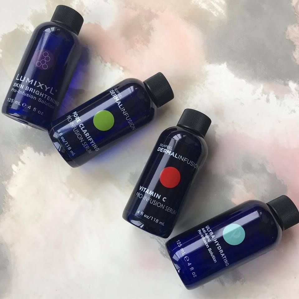 Here is are the four secret sauces that we use with the #Dermalinfusion treatment.  One for every type of skin - Our master trained estheticians will diagnosis which one is best for your skin to optimize the best results for you 😁