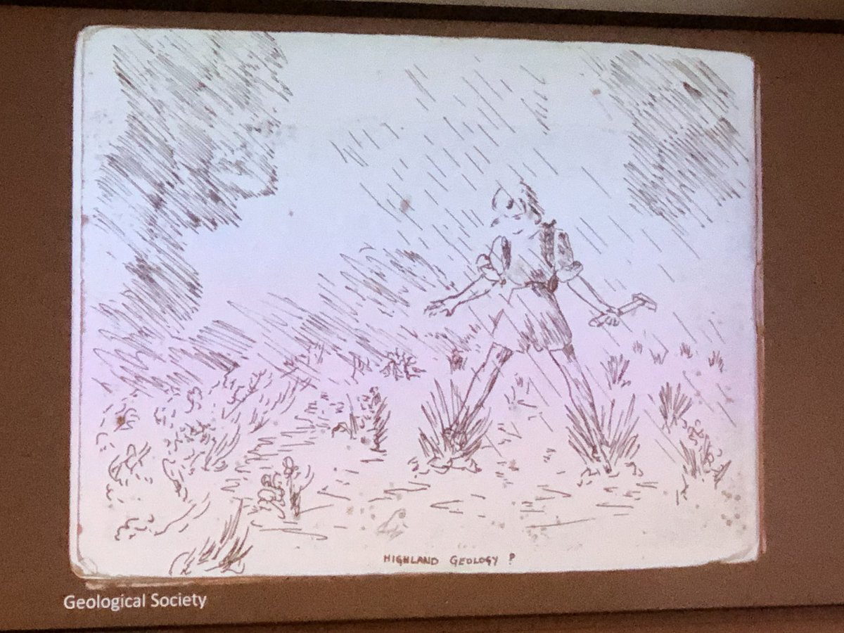 GeolSoc's tweet photo. Our first female president, Janet Watson, often sketched in herself in the last few pages of her field notebook - these two sketches from our archives capture her sense of humour in relation to Fieldwork in Scotland 📒 #GSLWomen https://t.co/lNmTul8mO0