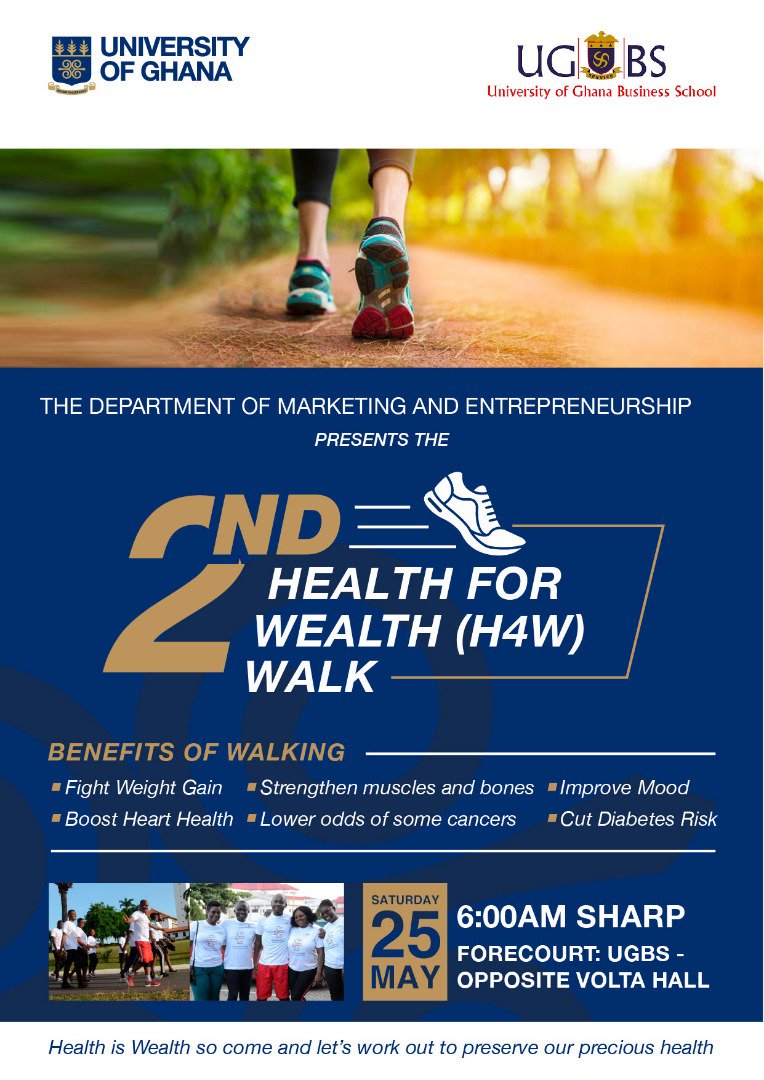 Join the Department of Marketing and Entrepreneurship for their 2nd #HealthForWealth Walk this Saturday.