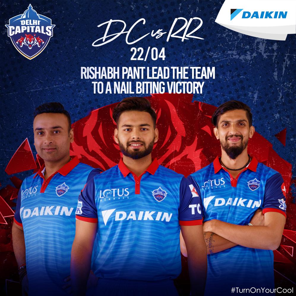 DaikinIndia's tweet photo. One crucial match, one great performance! Another @RishabPant777 special rescued Delhi from a precarious position in this encounter! Isn’t he amongst the best strikers of the cricket ball? #TurnOnYourCool #SportingGoodness https://t.co/PUvKH5vh2q