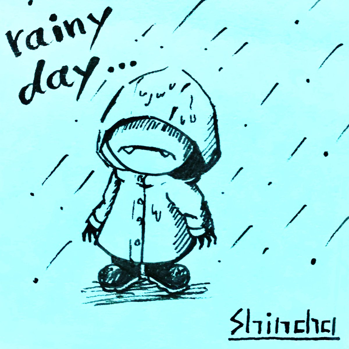 新茶 デジカ修行中 ポストイットに落書き 今日 大雨だったし そろそろ梅雨だし 雨の季節やね ポストイット 落書き イラスト ペン画 オリジナルイラスト 雨 Rain Rainyday Illustration 絵描き