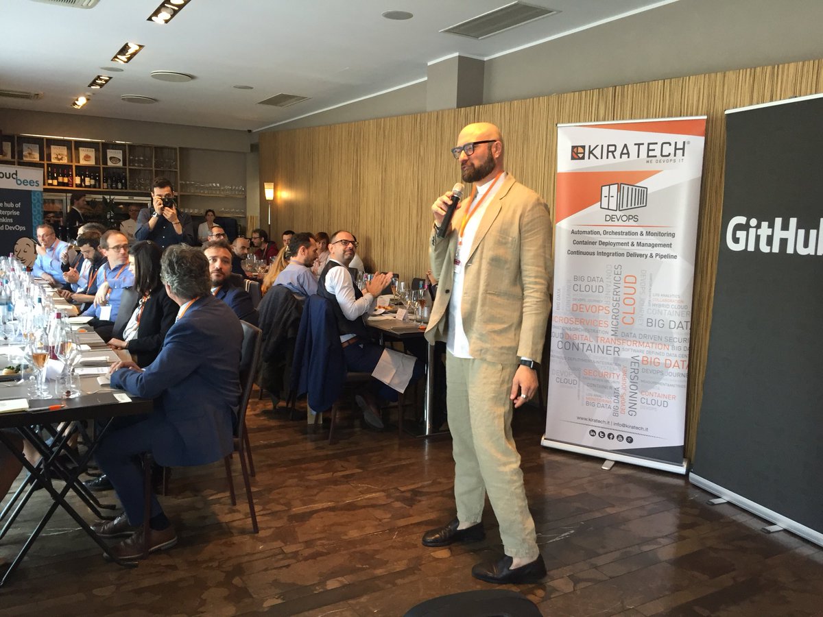 kiratech's tweet photo. Let’s start with #ChefOps event in #Milan! Thanks to our Customers and to our sponsors @RedHatItaly @CloudBees @github and @icinga for being here today! #wedevopsit https://t.co/M61Eq2NLZ4