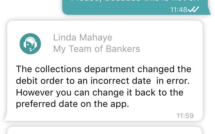 Banele_C's tweet photo. Guys they changed my debit date in error? How does that happen? 

Last time (in March) they did an error of changing my credit card payment from Minimum to Full Payment. So tell me @FNBSA? I must pay for these errors? https://t.co/qL8h5EvUu1