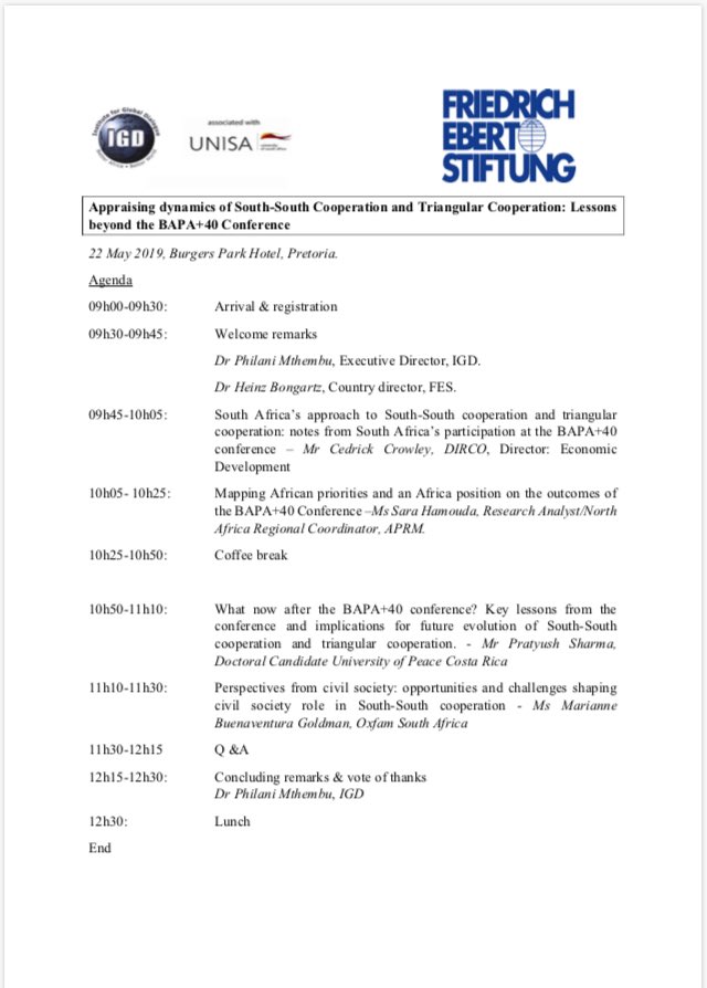 Pleased to present my 2 cents on “Key lessons from BAPA+40 and implications for future evolution of SSC and Triangular Cooperation”. @Sachin_Chat @M_Philani @IGD_SA @RIS_NewDelhi @NeST_SSC @UPEACE @FES_SouthAfrica