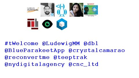 imalgaA's tweet photo. #tWelcome @LudewigMM @dbl @BlueParakeetApp @crystalcamarao @reconvertme @teeptrak @nydigitalagency @cnc_ltd https://t.co/vF8WyN6MU5